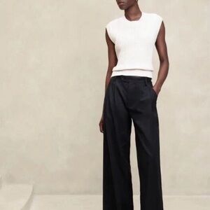 Banana Republic Sz 16 Linen Blend Wide Leg Pleated Trouser Black #851121